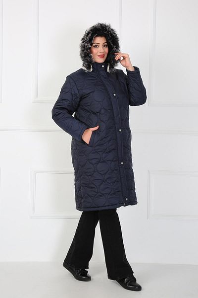 By Alba Collection Women's Navy Blue Quilted Wool Plus Size Coat