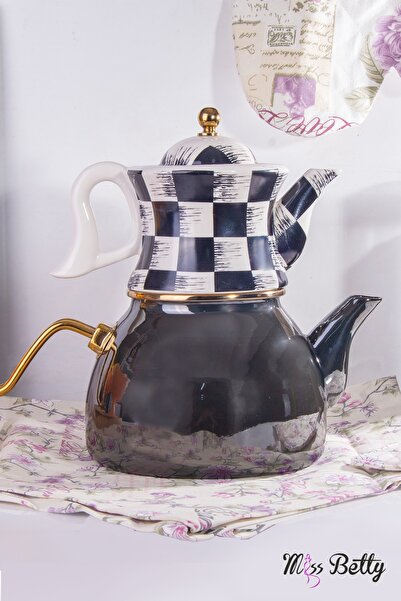 Miss Betty Enameled Teapot Black Checkered