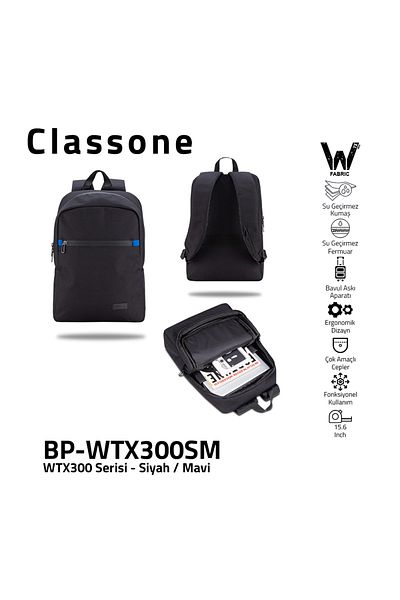 Classone Bp-wtx300sm 15.6" Waterproof Fabric Waterproof Zipper,notebook,laptop Bag-black-blue
