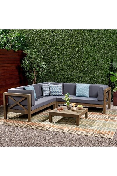 Genel Markalar Andres Bahçe Balkon Teras Ahşap Köşe Koltuk Takımı