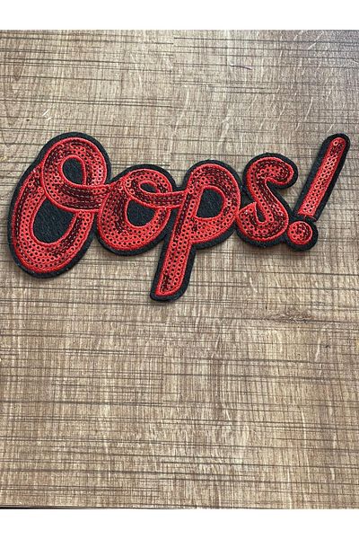 Gönülden Tasarım 8x4 Cm Paiete Paiete Oops Text Roșu Lipire cu Fier de călcat Aplicație Rama Patch