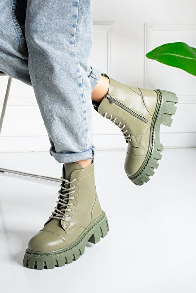 Ayax Cizme de zi cu zi pentru damă cu fermoar legat verde