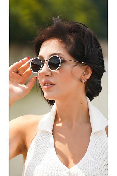 Angel Eyes Round White Bone Frame Unisex Sunglasses Ae2109c4