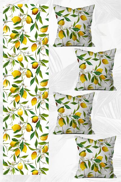 stellahomes Özel Tasarım Runner Ve 4'lü Kırlent Kılıfı Seti 5 Parça