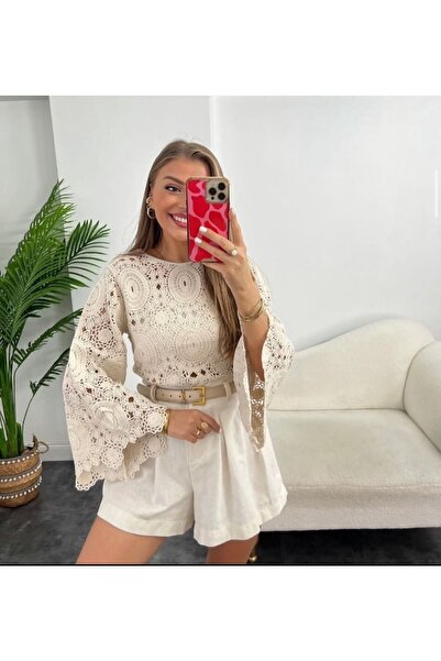 NunuButik Tığ Işi Etnik Dantel Bluz