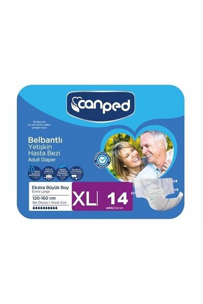 Canped Waistband Textile Surface Patient Diapers Extra Large Size (xl) 120-160 Cm - 14 Pieces