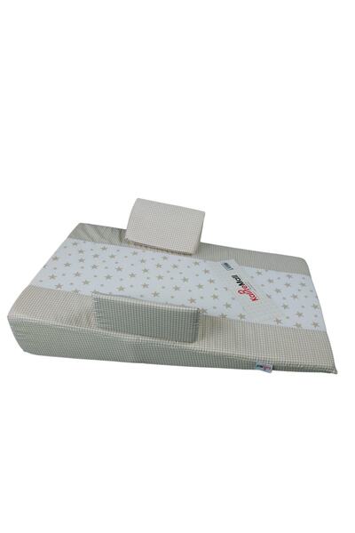 KaliteMall Yıldızlı Rüyalar Bebek Yatağı – Yan Yatış Destekli Eğimli Yastık – Ekru Yıldızlı