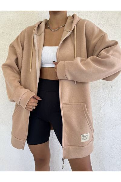 GÜL BUTİK Hanorac supradimensionat cu fermoar, guler de cămilă, pentru femei,...