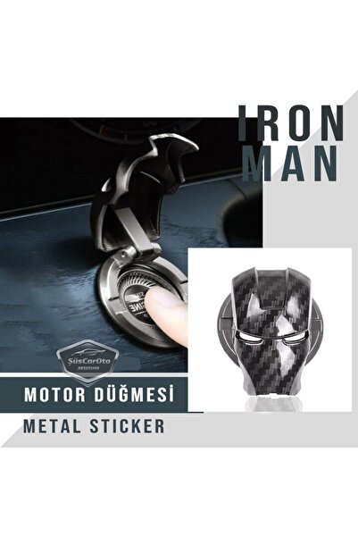 ŞüsCarOto Aksesuar Start Stop Key Cover Iron Man Metal Key Protector Decorati...