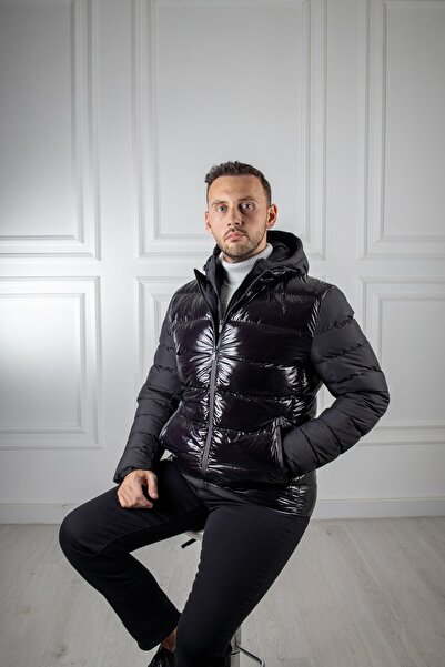 Sarar Interview Shine Kapüşonlu Siyah Şişme Mont