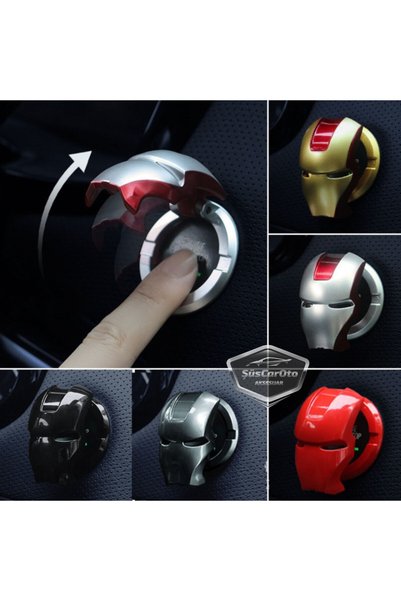 ŞüsCarOto Aksesuar Start Stop Key Cover Iron Man Metal Key Protector Decorative Custom Zinc Alloy Chrome