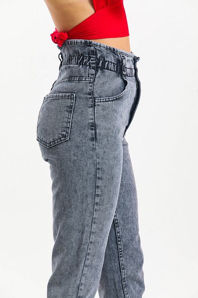 SHEVEGA Ανθρακί ψηλόμεσο Lycra Waist Gathered Mom Jean Jeans
