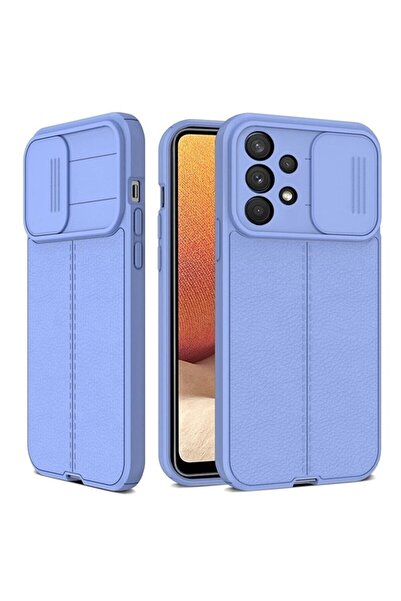 Fibaks Samsung Galaxy A73 Kılıf Sürgülü Kamera Korumalı Deri Görünümlü Dikiş Desenli Leke Tutmaz Kapak