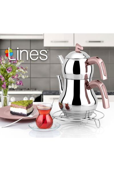 Lines Şahmeran Stainless Steel Teapot Soft Handle Mini Size - Rosegold Teapot 0,50 Lt Water Bottle 1,10 Lt