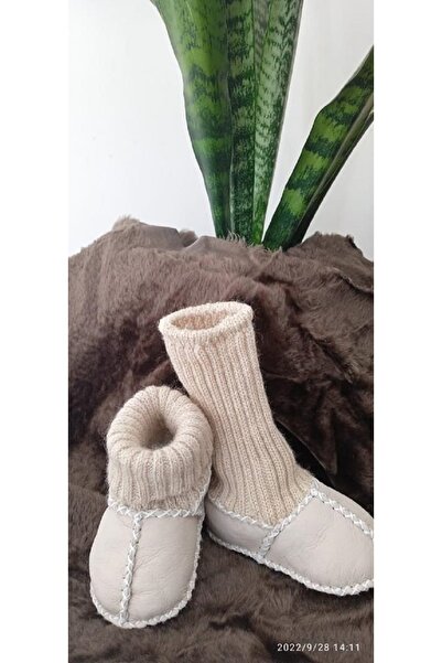 Genel Markalar Unisex Bebek Organik Kuzu Deri Patik