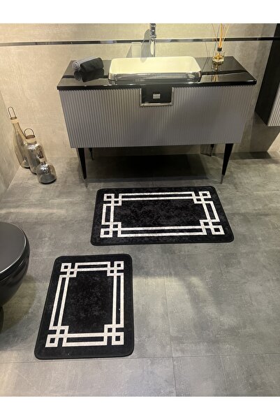 Brillant Lateks Taban (60X100 - 60X50) Ikili Banyo Paspas Takımı -siyah-gri