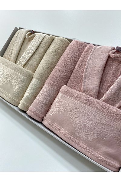 AYHANHOME Fiesta 100% Cotton 6 Piece Family Σετ μπουρνούζι για γυναίκες και άνδρες, Σετ μπουρνούζι