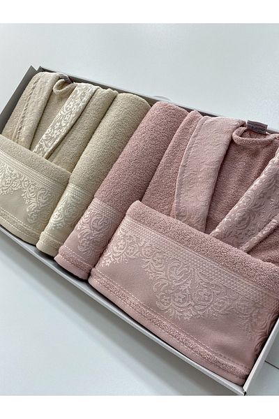 AYHANHOME Fiesta 100% Cotton 6 Piece Family Σετ μπουρνούζι για γυναίκες και άνδρες, Σετ μπουρνούζι