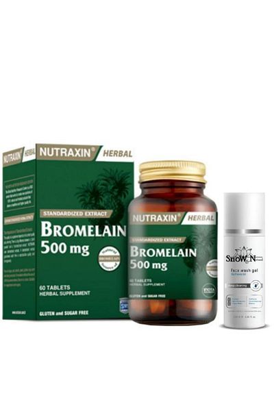 Nutraxin Bromelain 500mg - 60 Capsules Food Supplement + Facial Cleansing Gel 100ml Gift