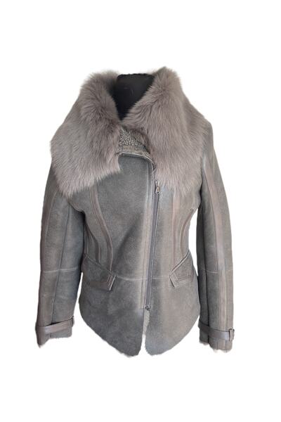 asus deri Toma - Hakiki Kuzu Kürkü Kadın Gri Ceket