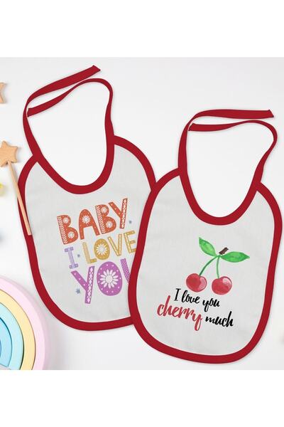 Bk Gift مريلة أطفال حمراء بتصميم I Love You مكونة من قطعتين -1