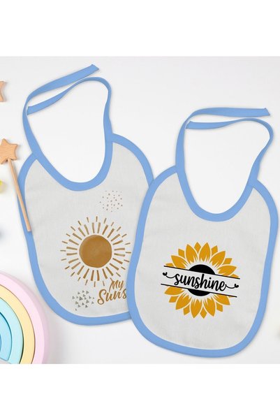 Bk Gift Kids Sunshine Designed 2-Piece Blue Baby Bib-1