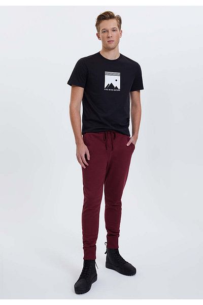 WESTMARK LONDON Pantaloni de trening pentru bărbați, roșu claret, de bază din bumbac, cu croială obișnuită, cu picior elastic, Core Jogger