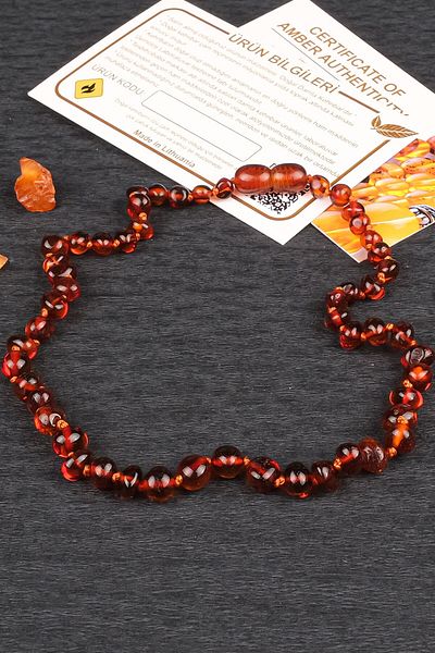TESBİHCİBABA Certified Chestnut Honey Amber Teeth Necklace