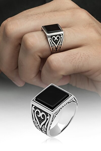 ALYANSEVİM Kare Oniks Taşlı 925 Gümüş Erkek Yüzük