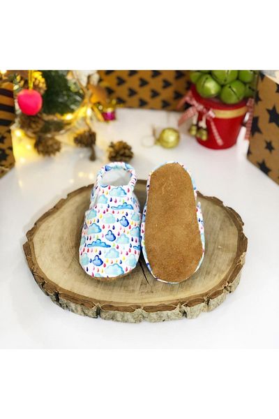 FG Store 100% Calfskin Non-Slip Sole Baby Booties (FOOT SOLE SIZE 9.4 CM)