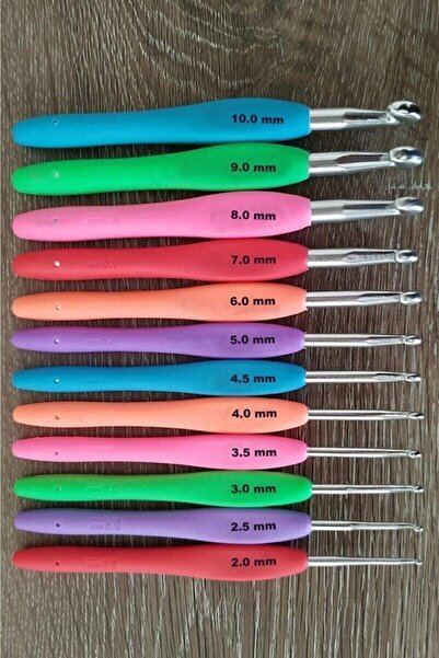 Nazarone Silikon Saplı Tığ Seti 12 Adet (2-2,5 -3-3,5-4-4,5-5-6-7-8-9-10 NUMARALAR) Gümüş Renkli