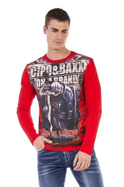 Cipo&Baxx Cl452 Taşlı Baskılı Kırmızı Ince Sweatshirt