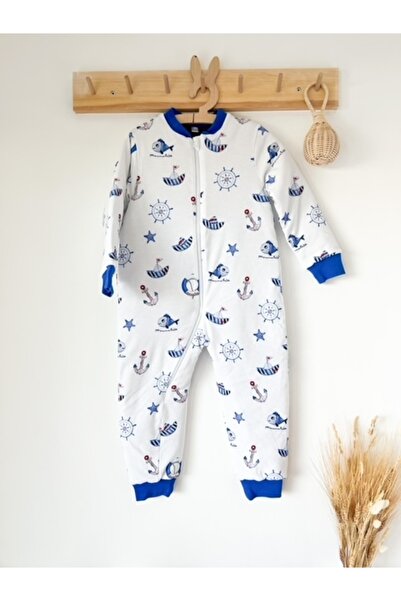 KEY KIDS كيس نوم للأطفال من القطن بنمط مرساة باللون الأبيض والأزرق