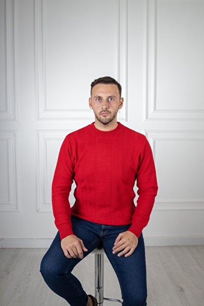 Sarar Interview Half Turtleneck Patterned Red Knitwear Sweater