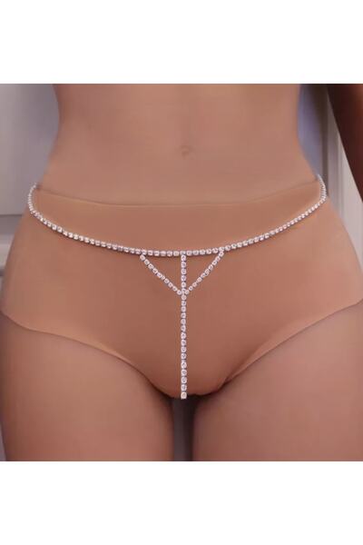 TakıConcept Kristal Taşlı Seksi Tanga, Bikini Üstü, Şerit Vücut Aksesuarı Tan...