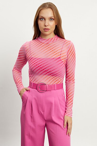 modavingo Γυναικεία διάφανη μπλούζα από ροζ πουά τούλι