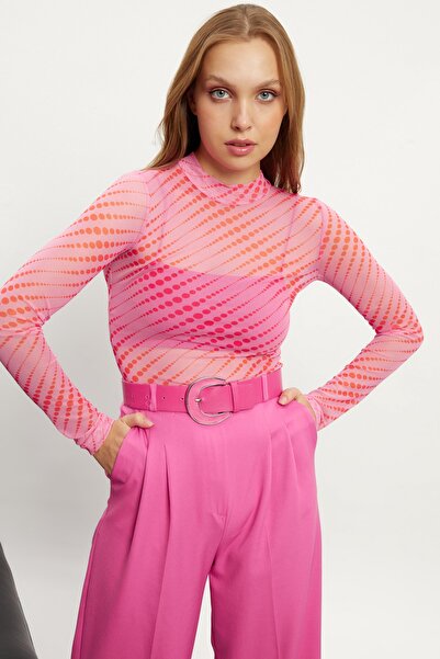 modavingo Γυναικεία διάφανη μπλούζα από ροζ πουά τούλι