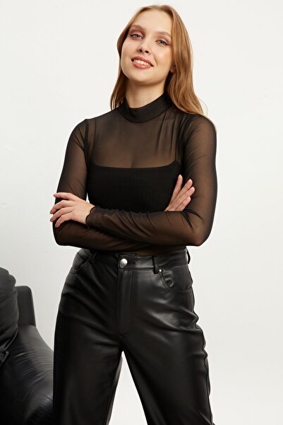 modavingo Γυναικεία μαύρη τούλινη διάφανη μπλούζα