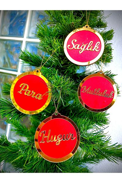 Mini Tasarım Atölyem Plexi Christmas Tree Ornament Set Happiness-money-peace- Health Set of 4