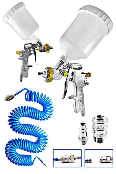 PROXTECH Havalı Üstten Depo 1,3mm Boya Tabancası, Spiral Hava Hortumu15 Mt Ha...