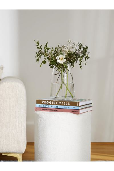 S Home Design Concept Daisy Silindir Puf, Teddy, Beyaz