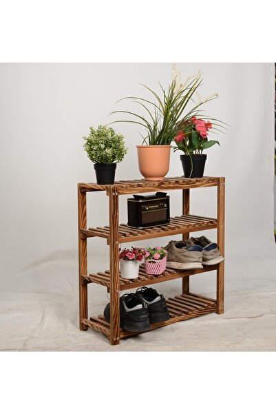 Wooden City 4 Katlı Masif Ahşap Ayakkabılık Ahşap Ayakkabı Rafı 60x60