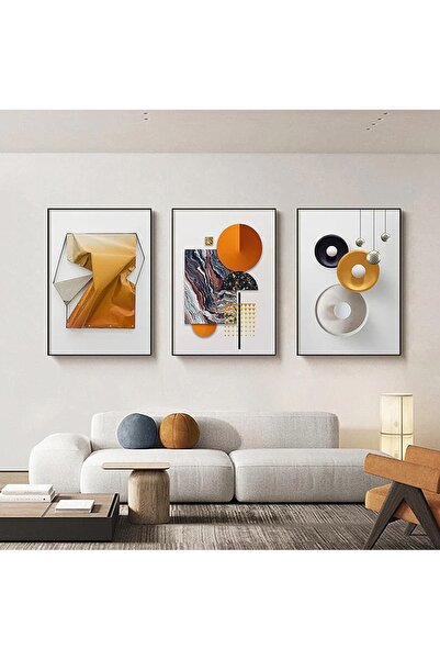 Linacci Комплект от три геометрични постера с черно-бяло стъкло в алуминиева рамка