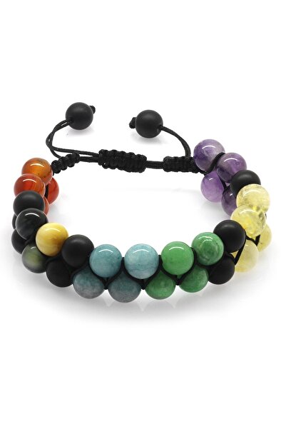 Tesbihane Çift Sıra Makrome Örgülü Küre Kesim Çakra Doğaltaş Kombinli Kadın Başarı Bilekliği