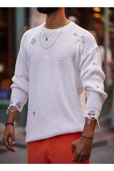 MFU collection Ανδρικό πουλόβερ με σκισίματα oversize