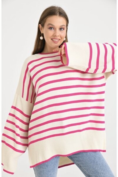 YILMAZBARMAZ Pulover oversize tricot cu dungi pentru damă