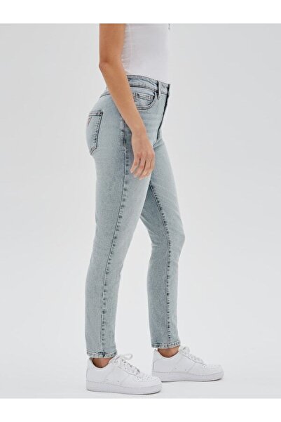 Trn JNS Блакитні джинси з ефектом вимитого снігу, з еластичним поясом і високою талією