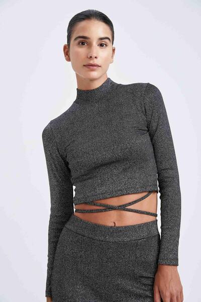 DeFacto Vypasované tričko s dlouhým rukávem s polovičním rolákem