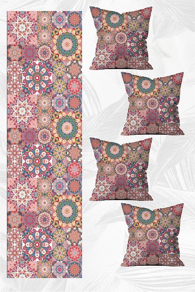 stellahomes Runner and 4-Piece Throw Pillow Cover Set 5 Pieces (140x40) (43x43 cm)