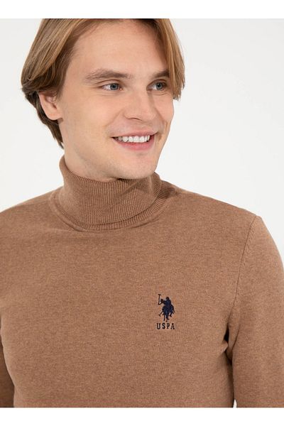 U.S. Polo Assn. Мъжки пуловер с поло в кафяво - Forbes-sk22